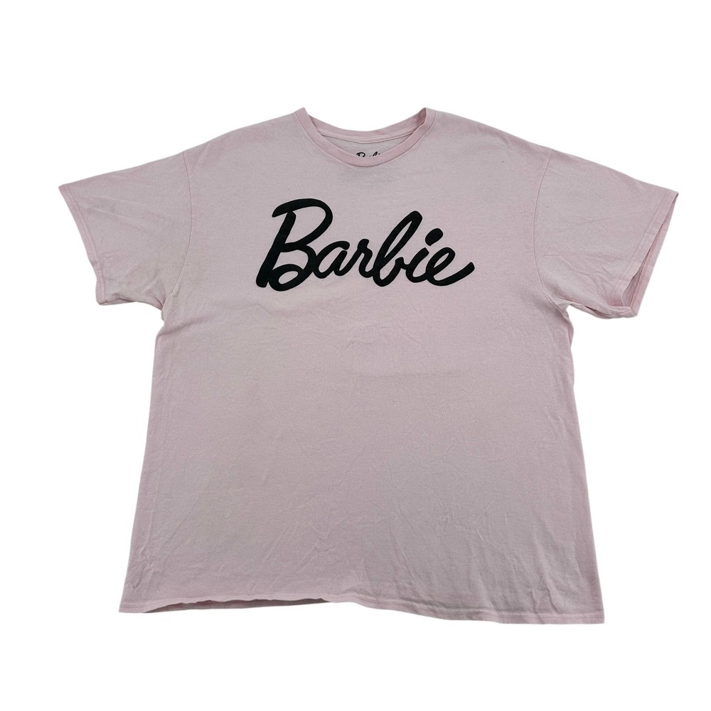 Barbie Womens XL Pink Graphic T-Shirt Mattel Logo Short Sleeve 100% Cotton Comfy